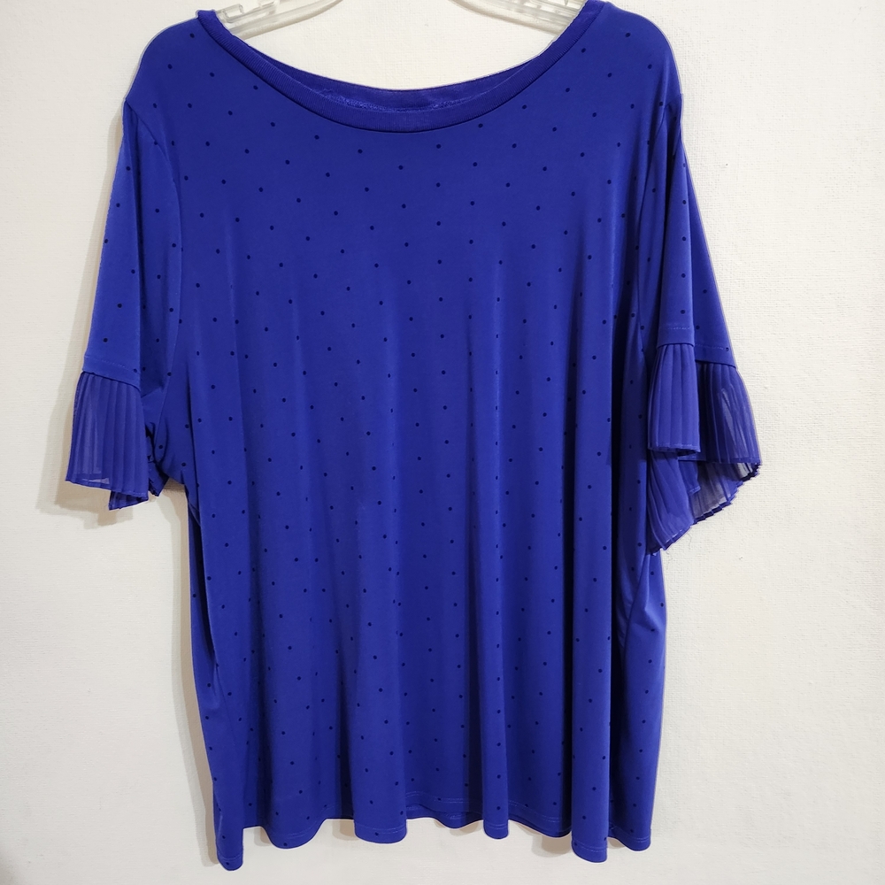 Worthington Royal Blue Short Sleeve Polka Dot Top